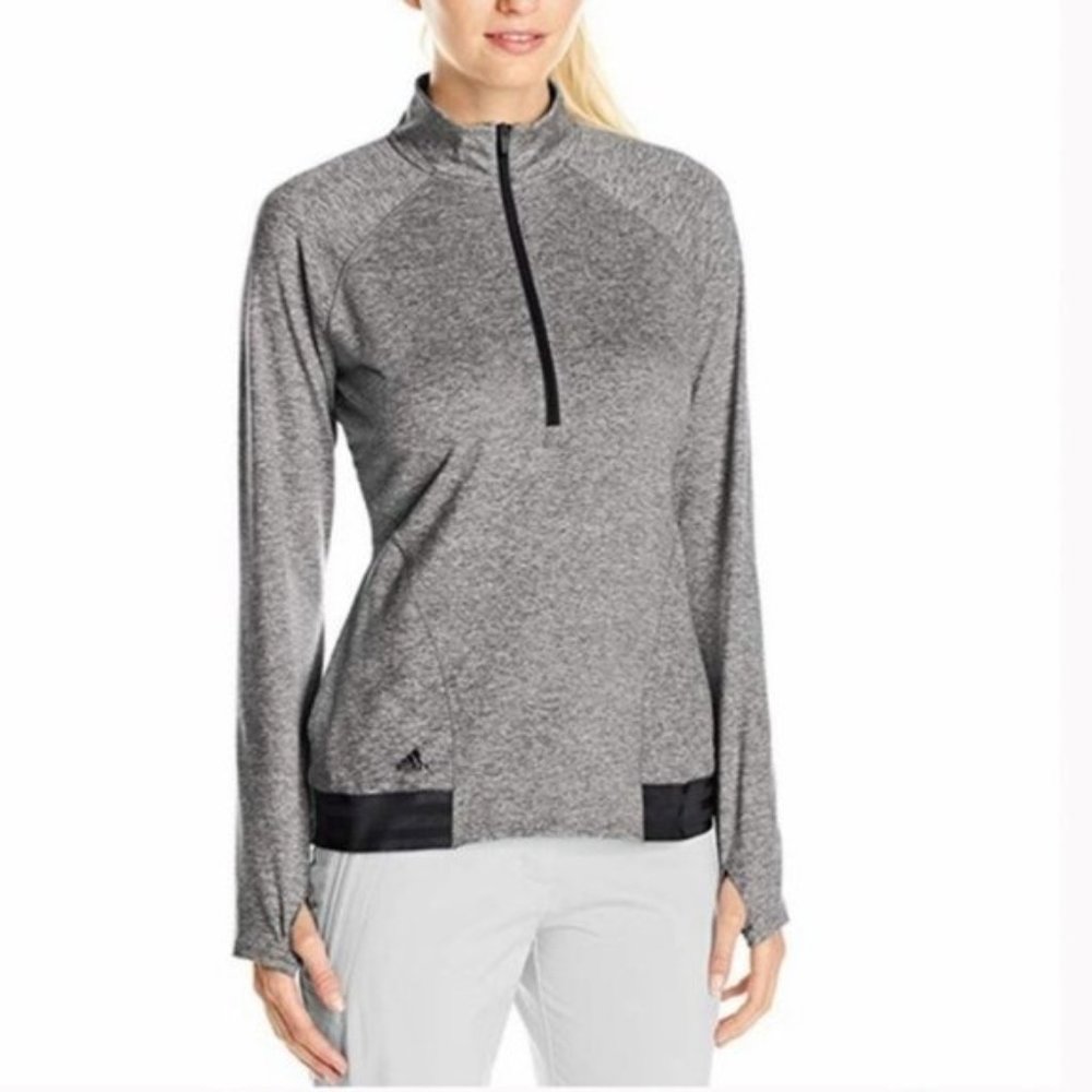 Adidas Track Jacket Pullover Golf Gray Thumb Holes Half Quarter Zip Rash Guard k